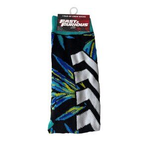 Racing Car Theme Socks Mens 6–13 Black Blue White Speed Stripe Crew NWT